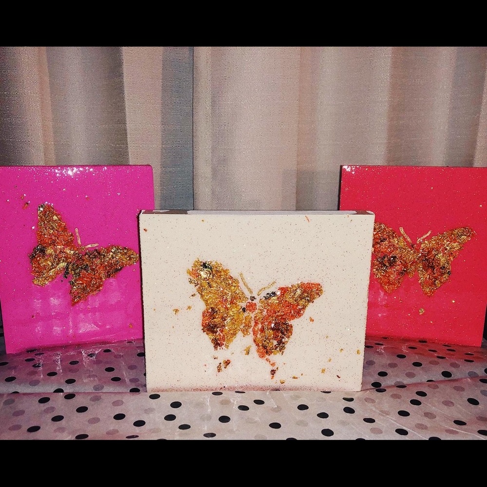 Butterfly wood block paintings